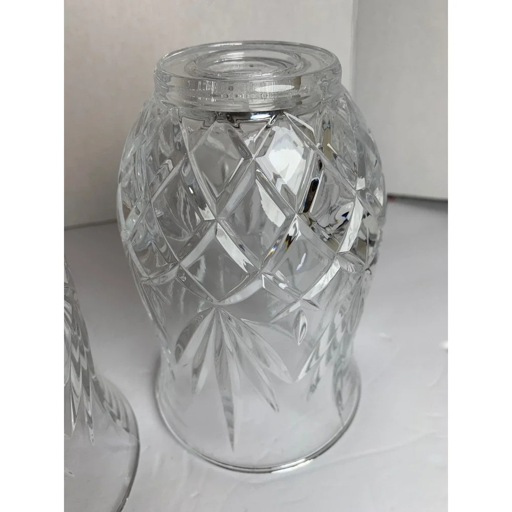 Vintage Clear‎ Cut Glass Hurricane Candle Shades Diamond Leaf Pattern Set of 2